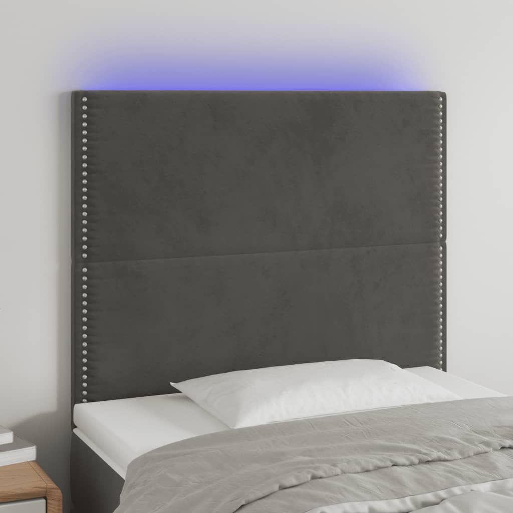 vidaXL Zagłówek do łóżka z LED, ciemnoszary, 80x5x118/128 cm, aksamit