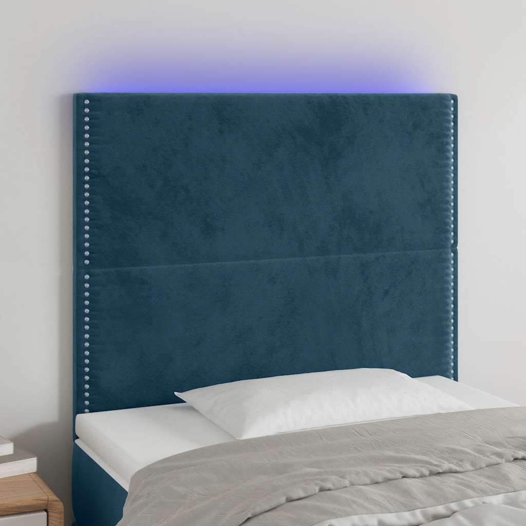 vidaXL Zagłówek do łóżka z LED, ciemnoniebieski, 80x5x118/128 cm