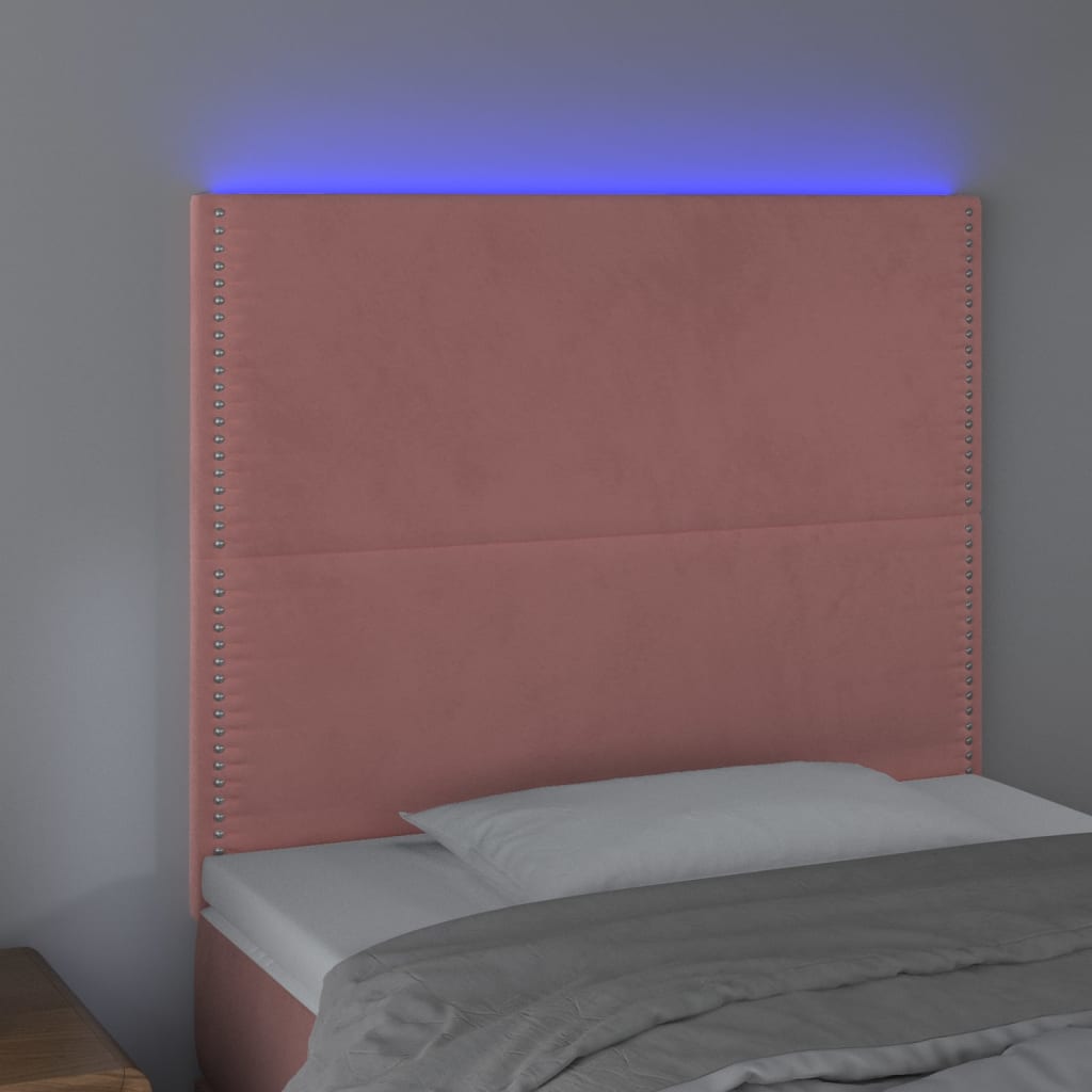 vidaXL Zagłówek do łóżka z LED, różowy, 80x5x118/128 cm, aksamit