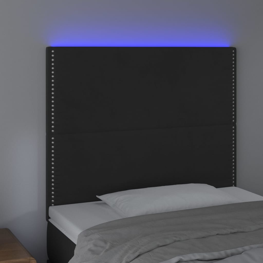 vidaXL Zagłówek do łóżka z LED, czarny, 90x5x118/128 cm, aksamit