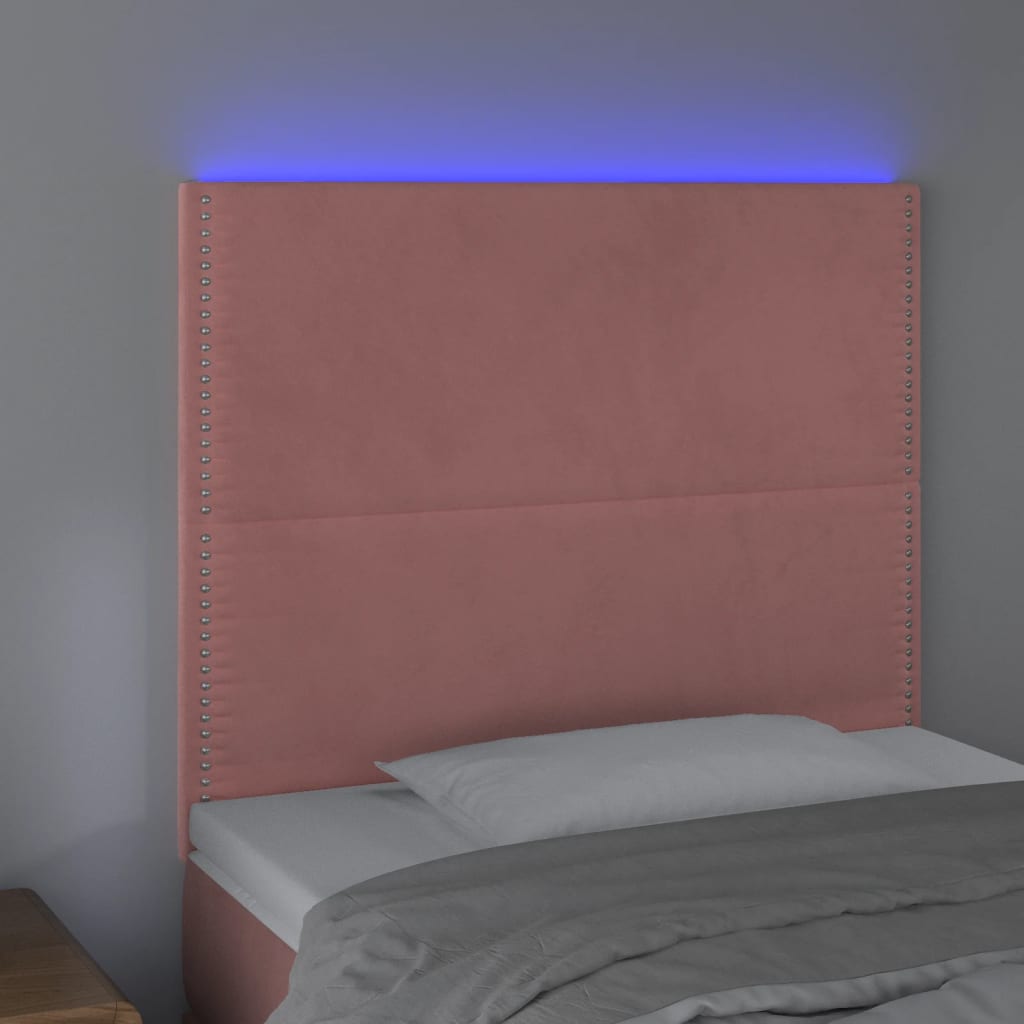 vidaXL Zagłówek do łóżka z LED, różowy, 90x5x118/128 cm, aksamit