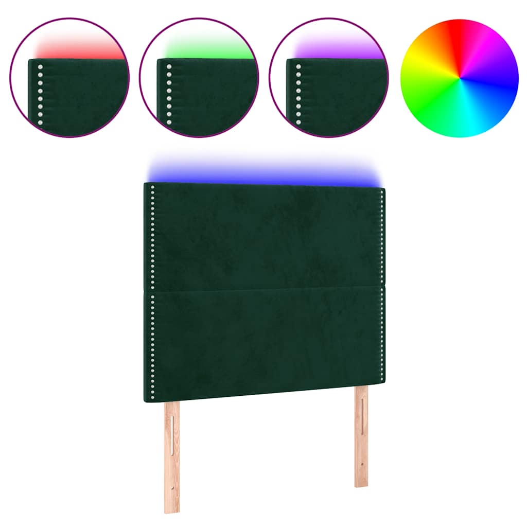 vidaXL Zagłówek do łóżka z LED, ciemnozielony, 100x5x118/128 cm