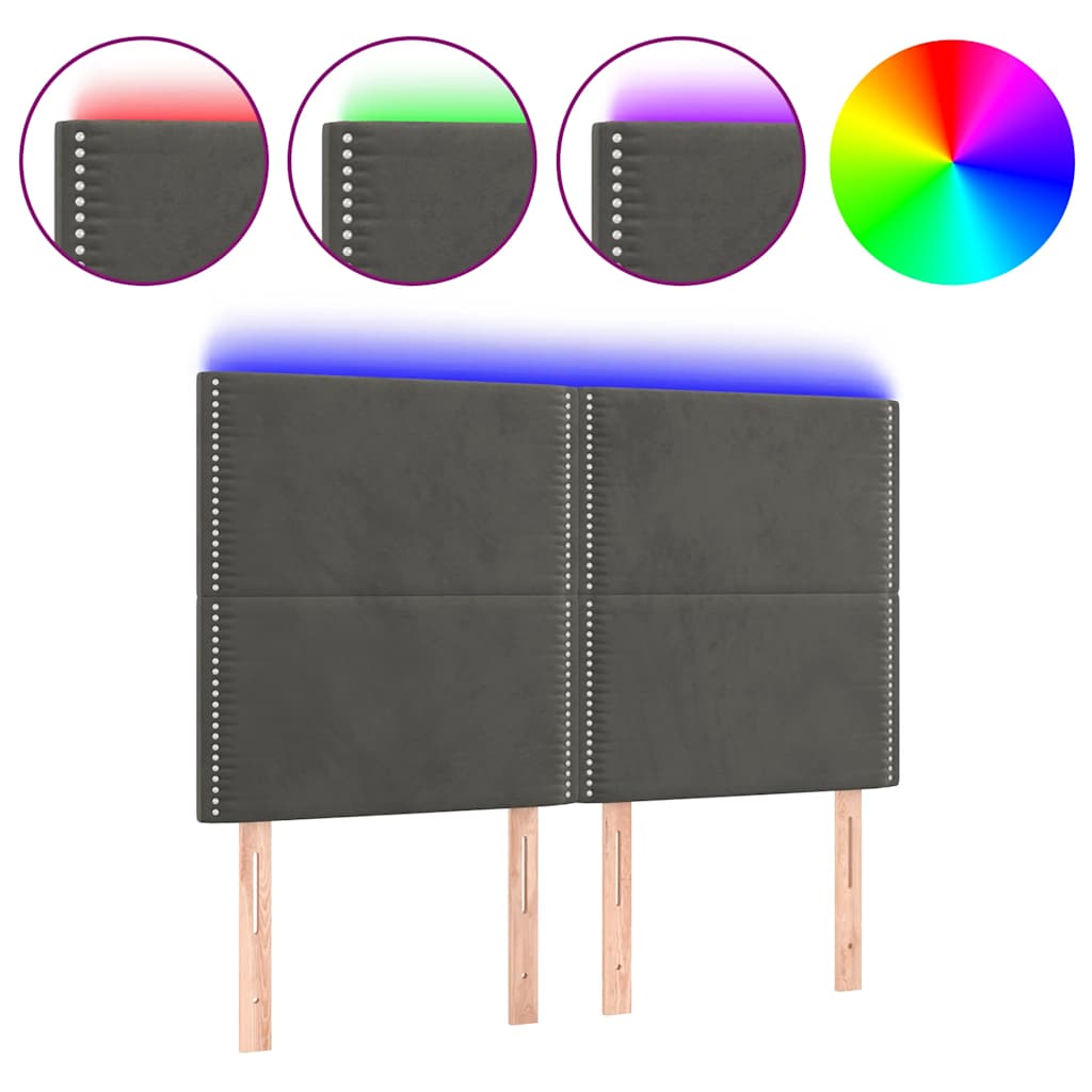 vidaXL Zagłówek do łóżka z LED, ciemnoszary, 144x5x118/128 cm, aksamit
