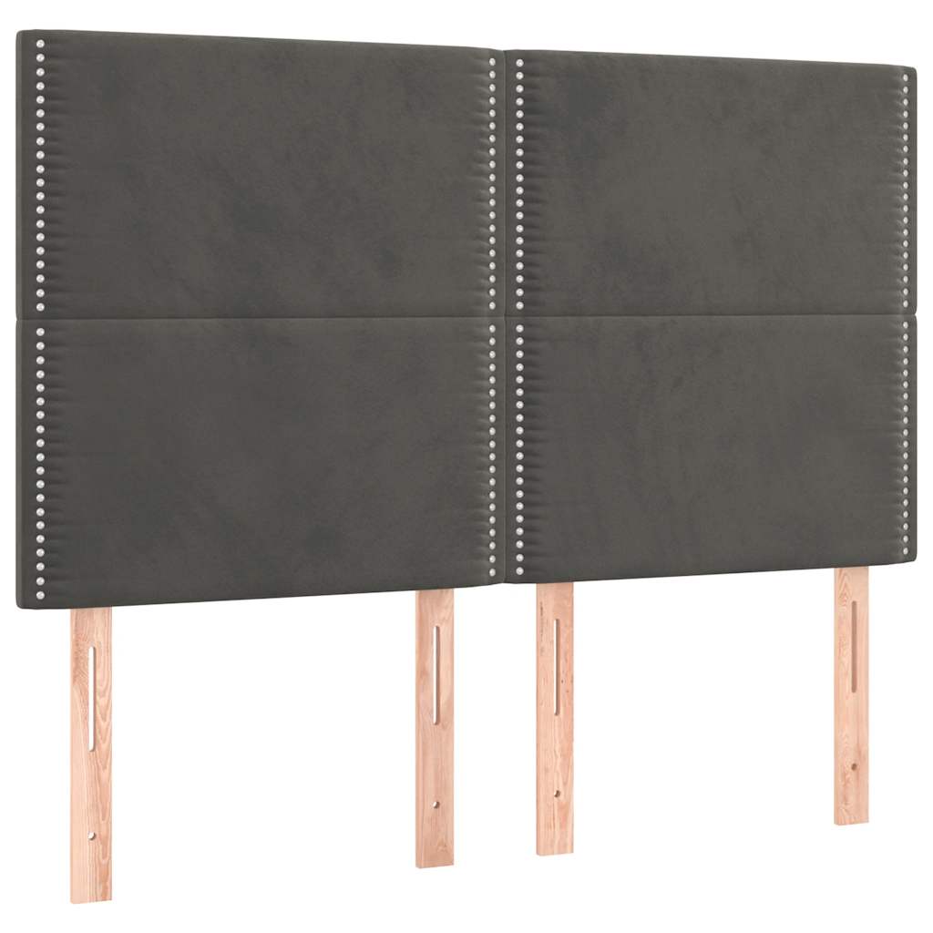vidaXL Zagłówek do łóżka z LED, ciemnoszary, 144x5x118/128 cm, aksamit