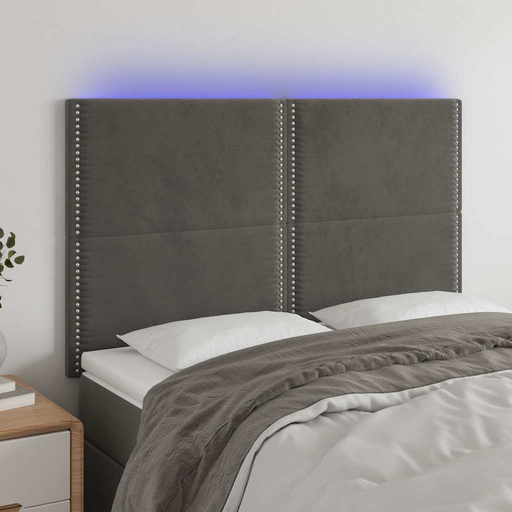 vidaXL Zagłówek do łóżka z LED, ciemnoszary, 144x5x118/128 cm, aksamit