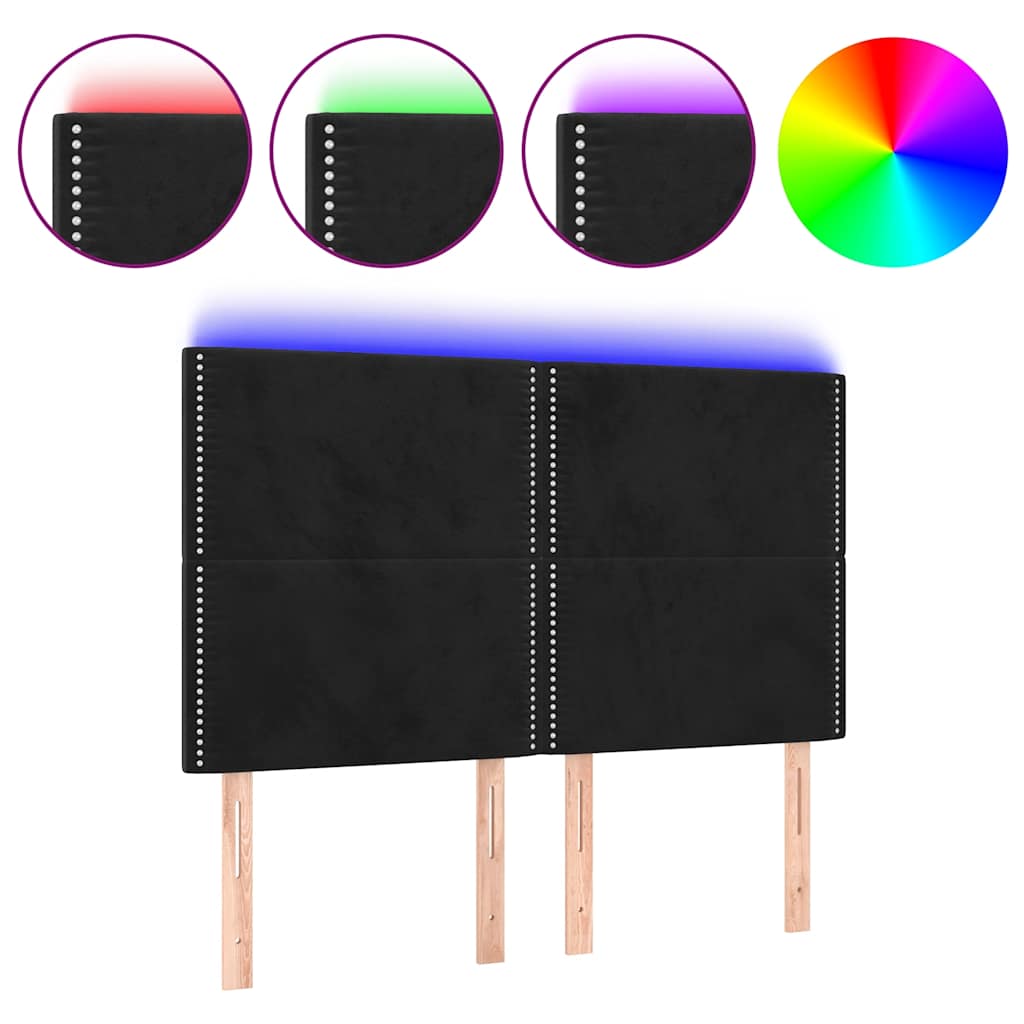 vidaXL Zagłówek do łóżka z LED, czarny, 144x5x118/128 cm, aksamit