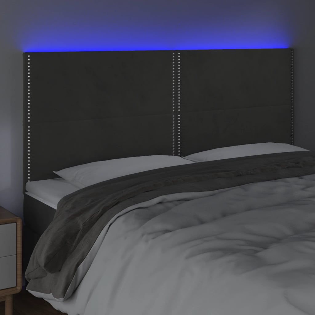 vidaXL Zagłówek do łóżka z LED, ciemnoszary, 160x5x118/128 cm, aksamit