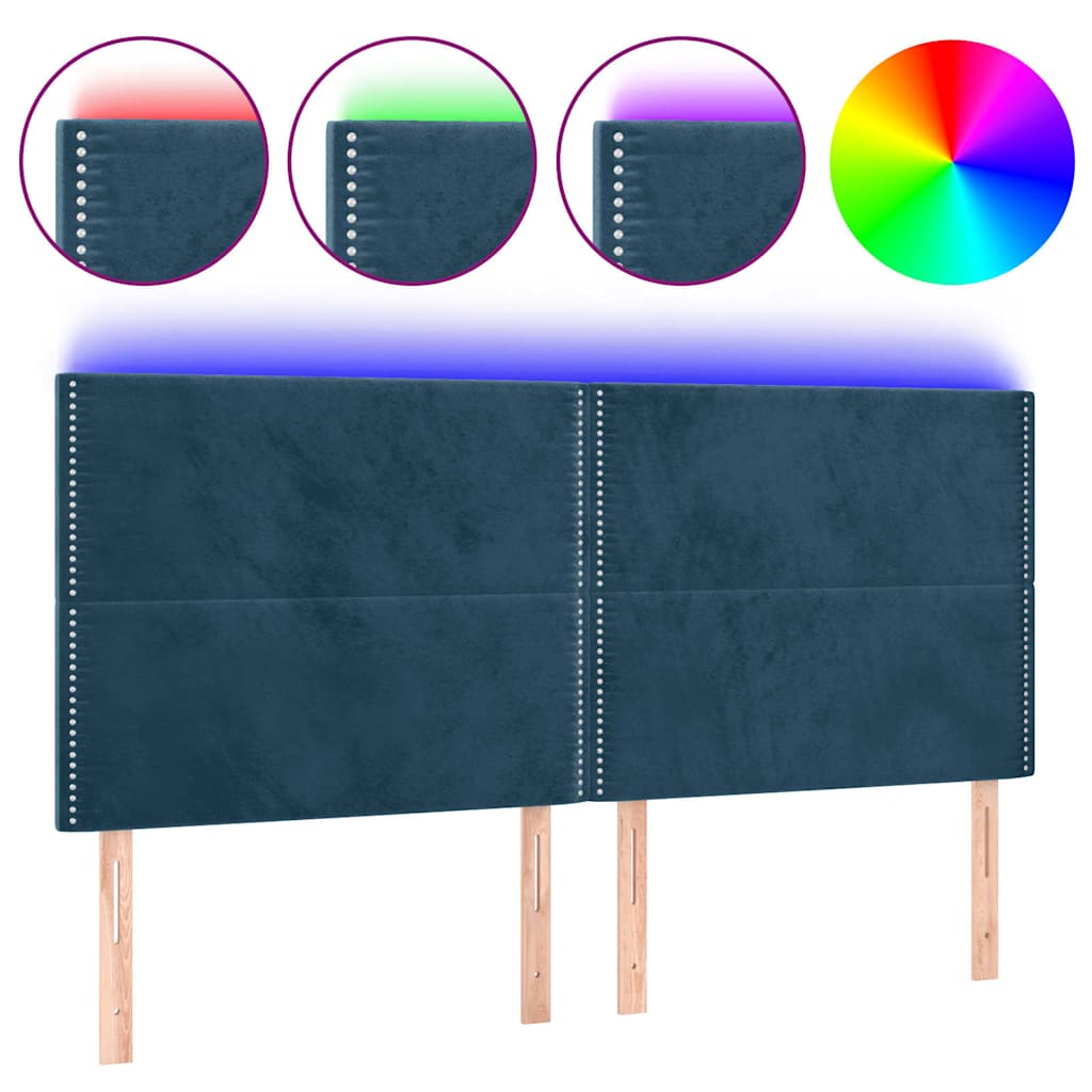 vidaXL Zagłówek do łóżka z LED, ciemnoniebieski, 160x5x118/128 cm