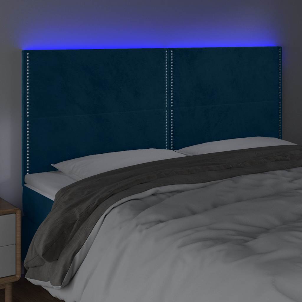 vidaXL Zagłówek do łóżka z LED, ciemnoniebieski, 160x5x118/128 cm