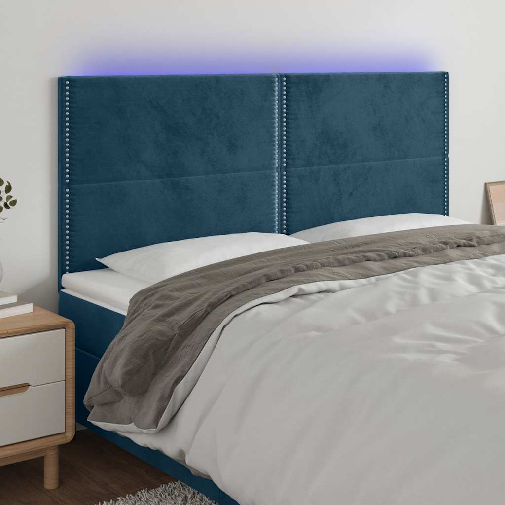 vidaXL Zagłówek do łóżka z LED, ciemnoniebieski, 160x5x118/128 cm