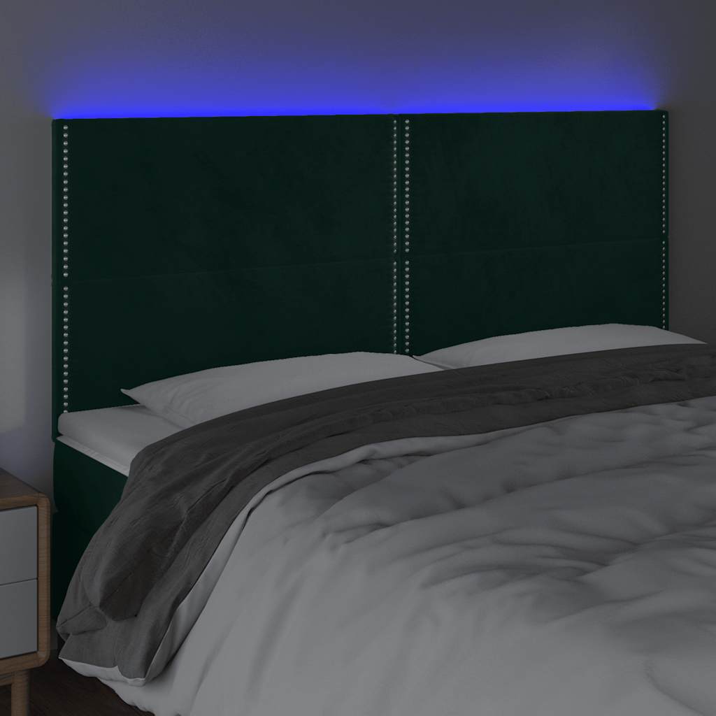 vidaXL Zagłówek do łóżka z LED, ciemnozielony, 180x5x118/128 cm