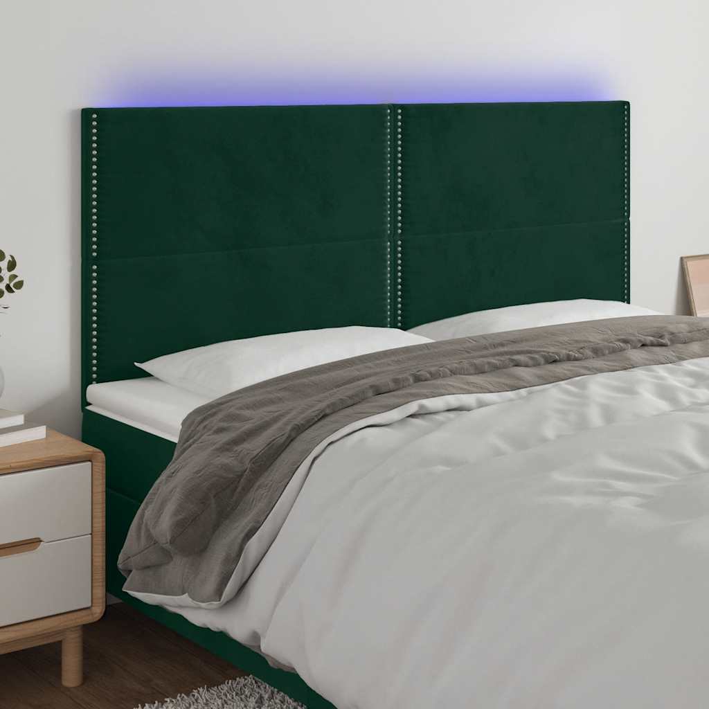 vidaXL Zagłówek do łóżka z LED, ciemnozielony, 180x5x118/128 cm