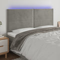 vidaXL Zagłówek do łóżka z LED, jasnoszary, 200x5x118/128 cm, aksamit