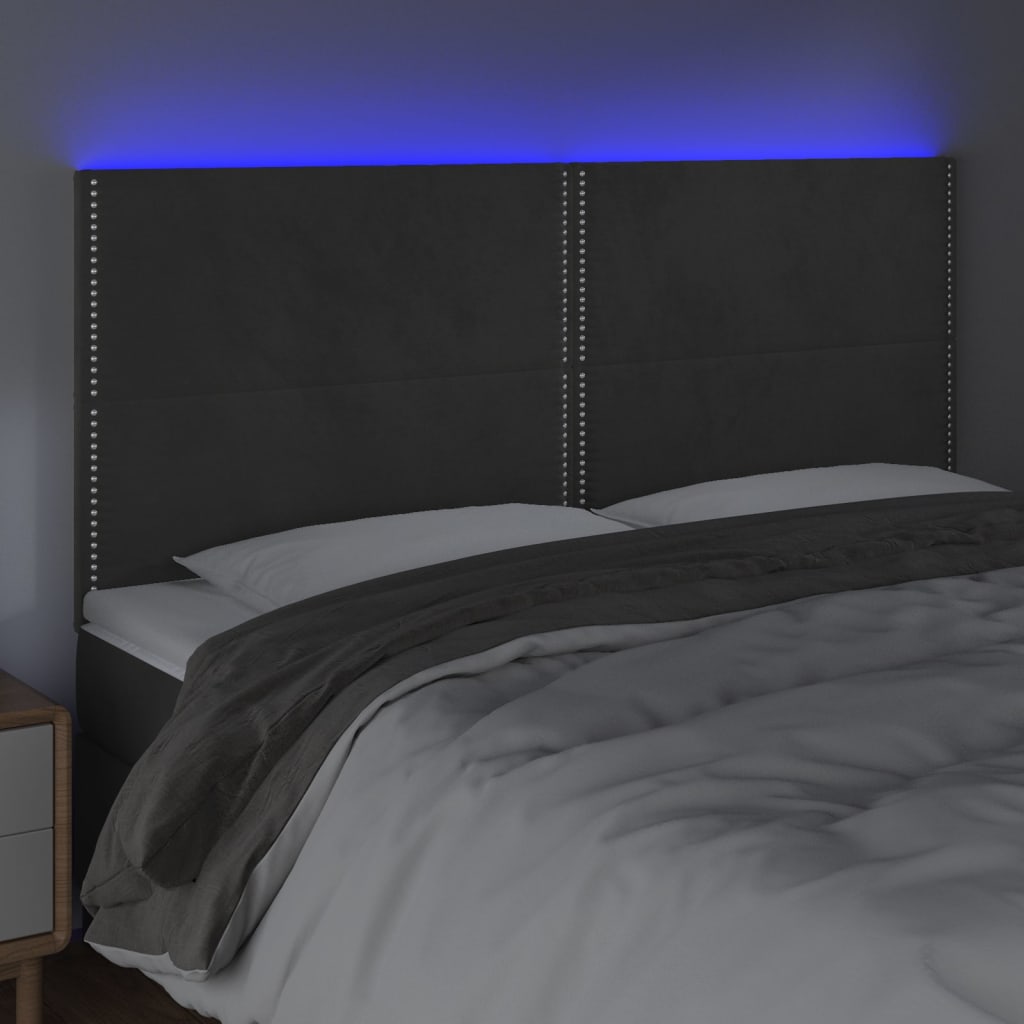 vidaXL Zagłówek do łóżka z LED, ciemnoszary, 200x5x118/128 cm, aksamit