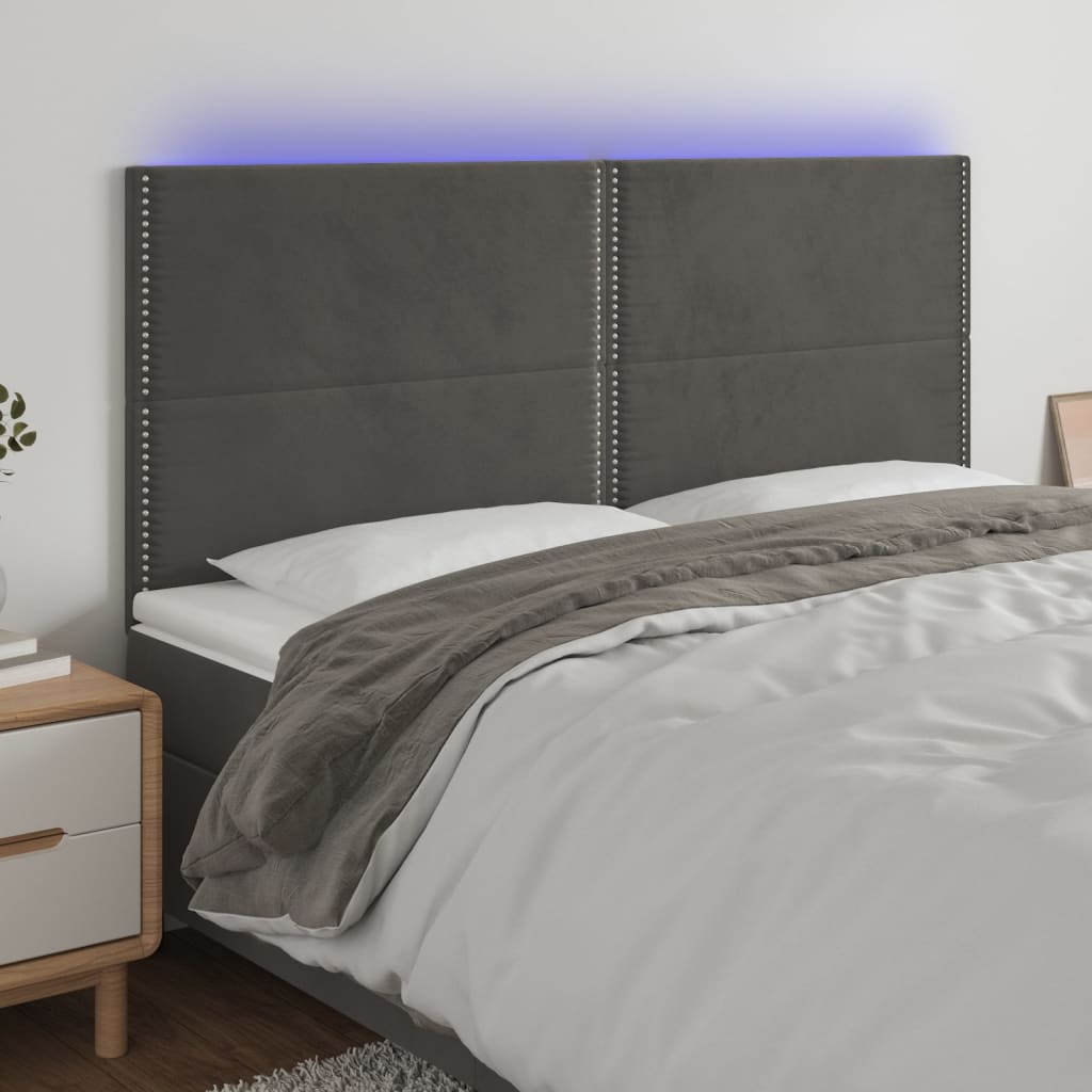 vidaXL Zagłówek do łóżka z LED, ciemnoszary, 200x5x118/128 cm, aksamit