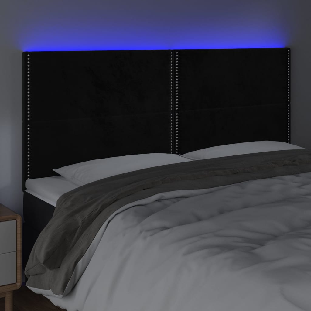 vidaXL Zagłówek do łóżka z LED, czarny, 200x5x118/128 cm, aksamit
