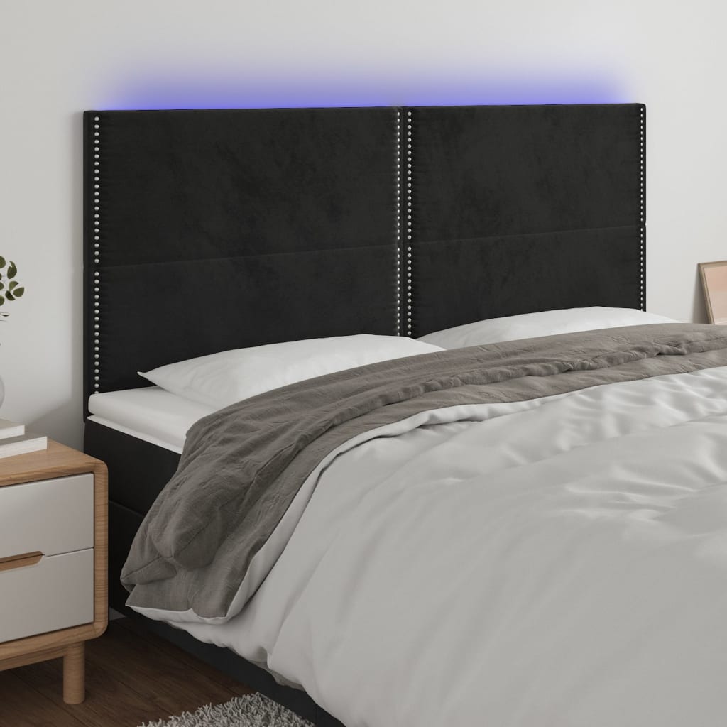 vidaXL Zagłówek do łóżka z LED, czarny, 200x5x118/128 cm, aksamit
