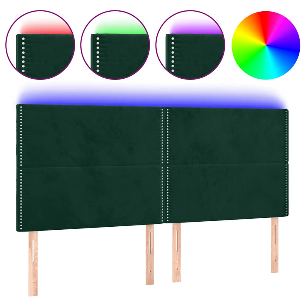 vidaXL Zagłówek do łóżka z LED, ciemnozielony, 200x5x118/128 cm