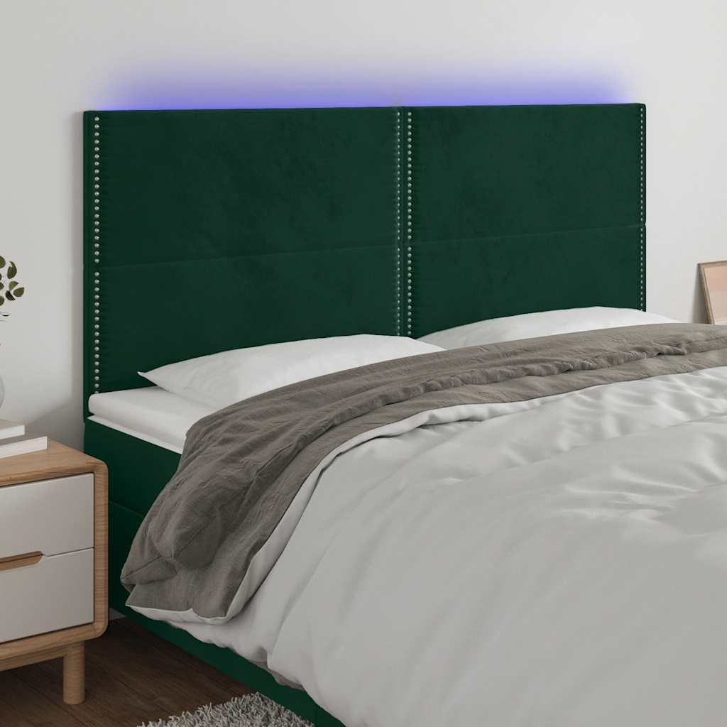 vidaXL Zagłówek do łóżka z LED, ciemnozielony, 200x5x118/128 cm