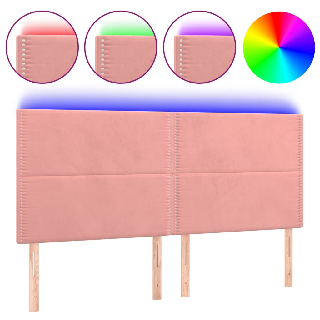 vidaXL Zagłówek do łóżka z LED, różowy, 200x5x118/128 cm, aksamit