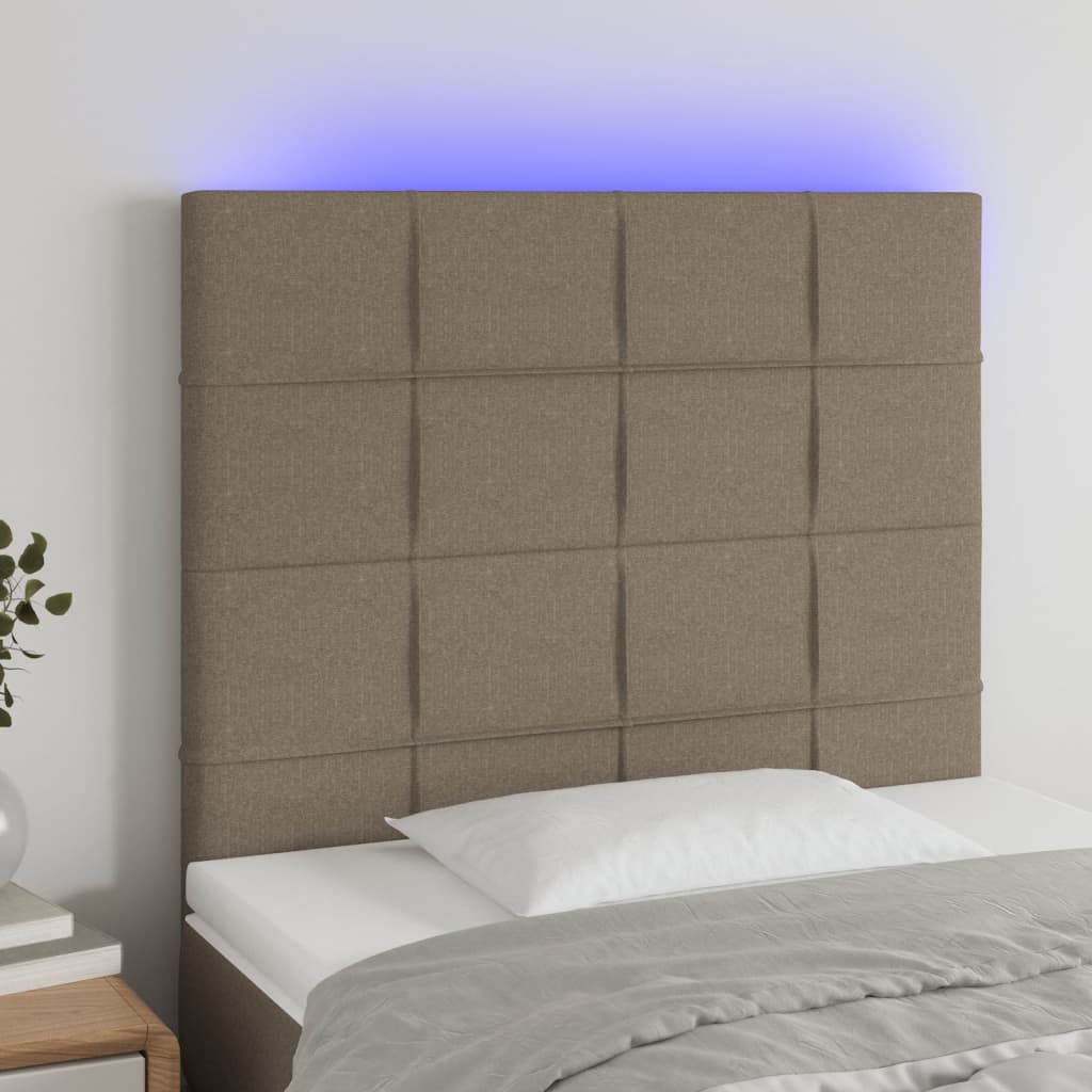 vidaXL Zagłówek do łóżka z LED, taupe, 80x5x118/128 cm, tkanina