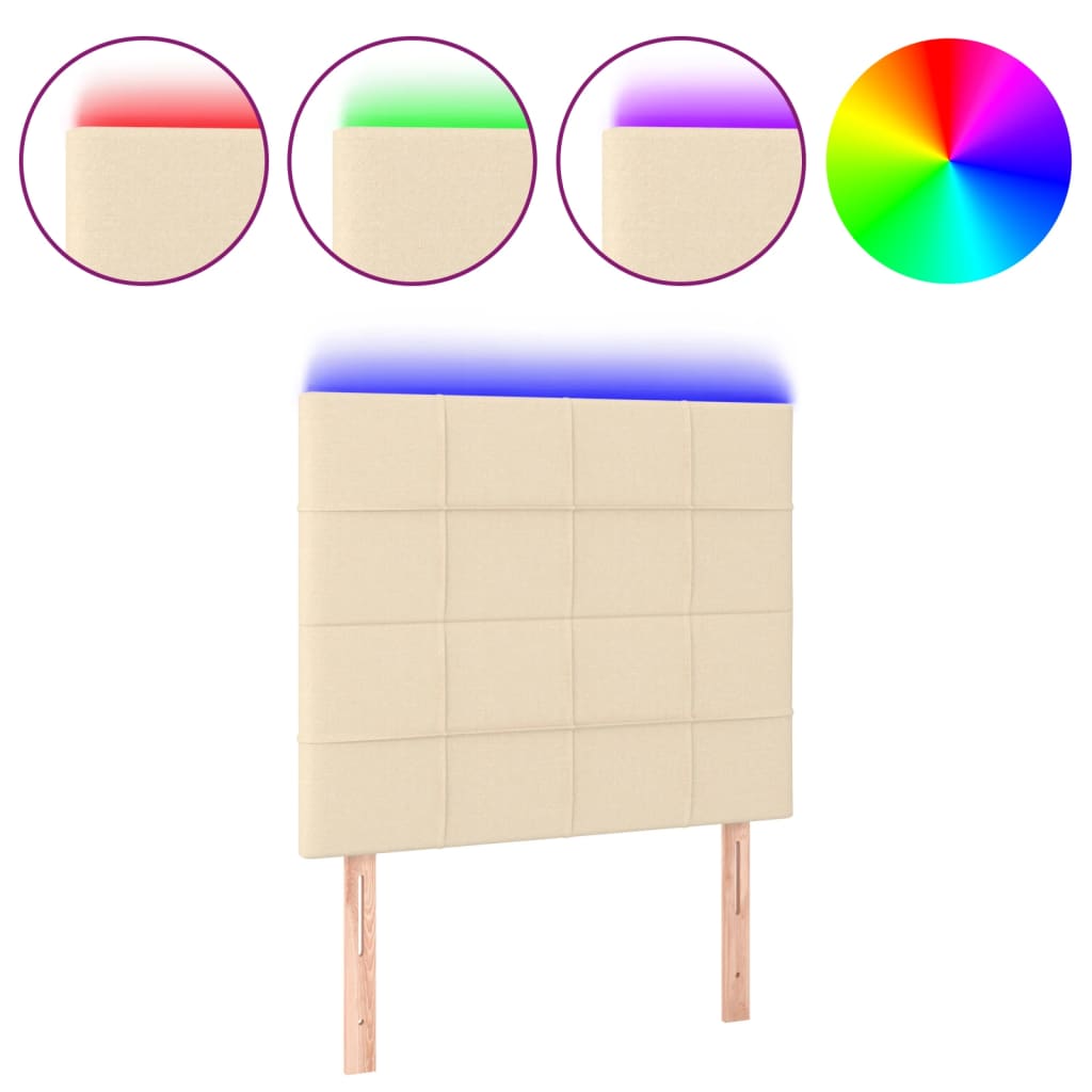 vidaXL Zagłówek do łóżka z LED, kremowy, 80x5x118/128 cm, tkanina