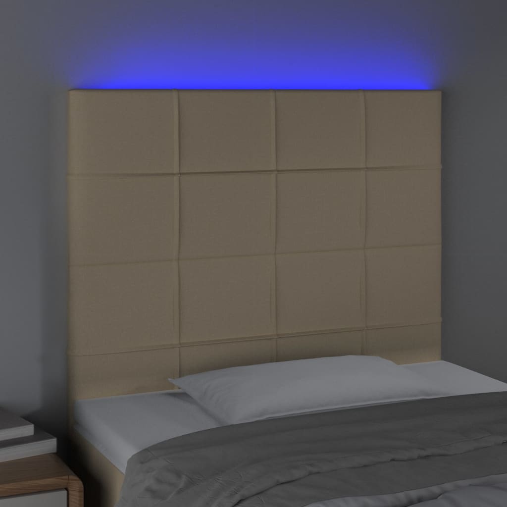 vidaXL Zagłówek do łóżka z LED, kremowy, 80x5x118/128 cm, tkanina