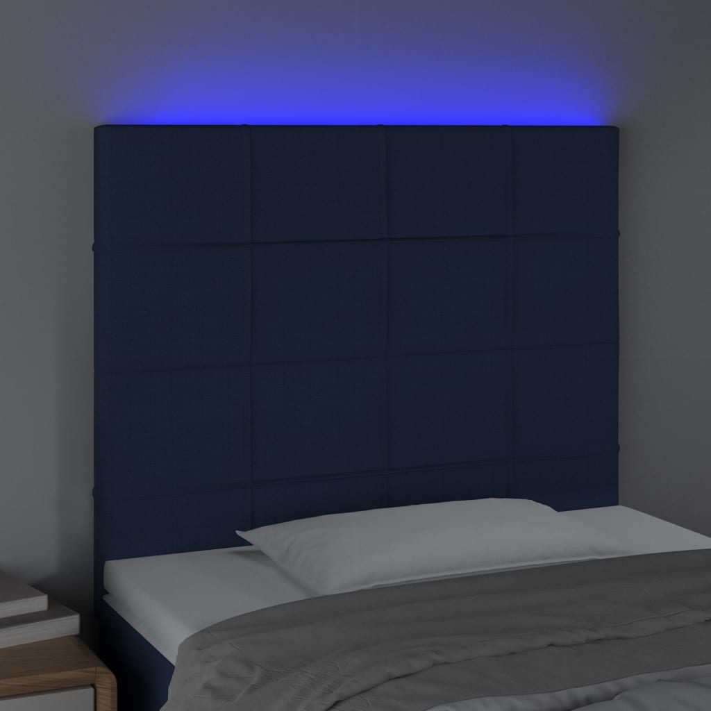 vidaXL Zagłówek do łóżka z LED, niebieski, 80x5x118/128 cm, tkanina