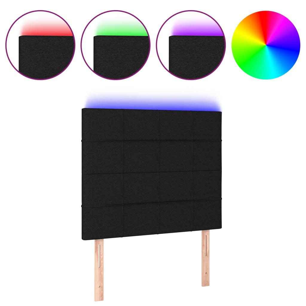 vidaXL Zagłówek do łóżka z LED, czarny, 90x5x118/128 cm, tkanina