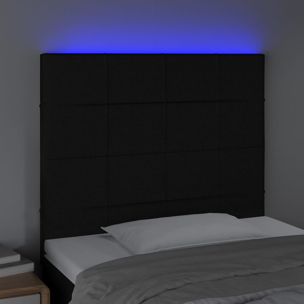 vidaXL Zagłówek do łóżka z LED, czarny, 90x5x118/128 cm, tkanina