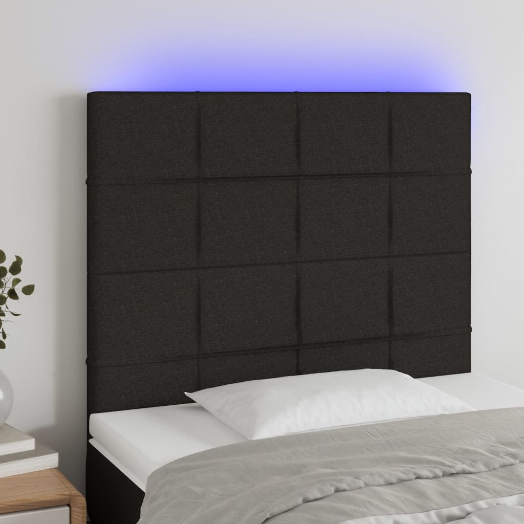 vidaXL Zagłówek do łóżka z LED, czarny, 90x5x118/128 cm, tkanina