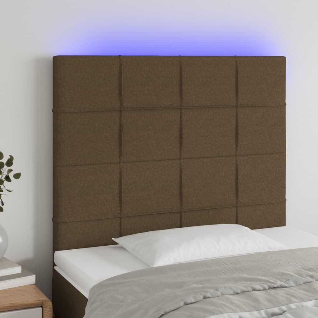 vidaXL Zagłówek do łóżka z LED ciemnobrązowy, 90x5x118/128 cm tkanina