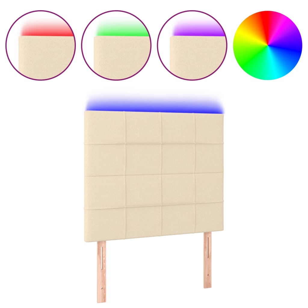 vidaXL Zagłówek do łóżka z LED, kremowy, 90x5x118/128 cm, tkanina