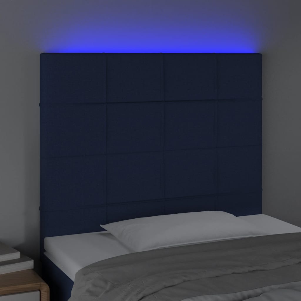 vidaXL Zagłówek do łóżka z LED, niebieski, 90x5x118/128 cm, tkanina
