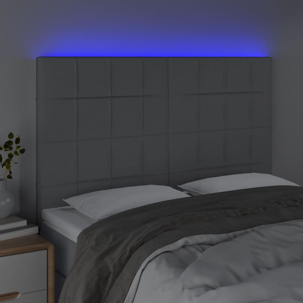 vidaXL Zagłówek do łóżka z LED, jasnoszary, 144x5x118/128 cm, tkanina
