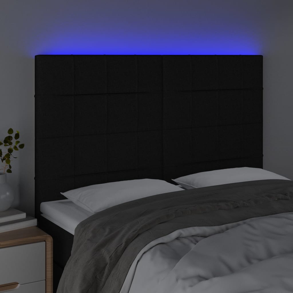 vidaXL Zagłówek do łóżka z LED, czarny, 144x5x118/128 cm, tkanina
