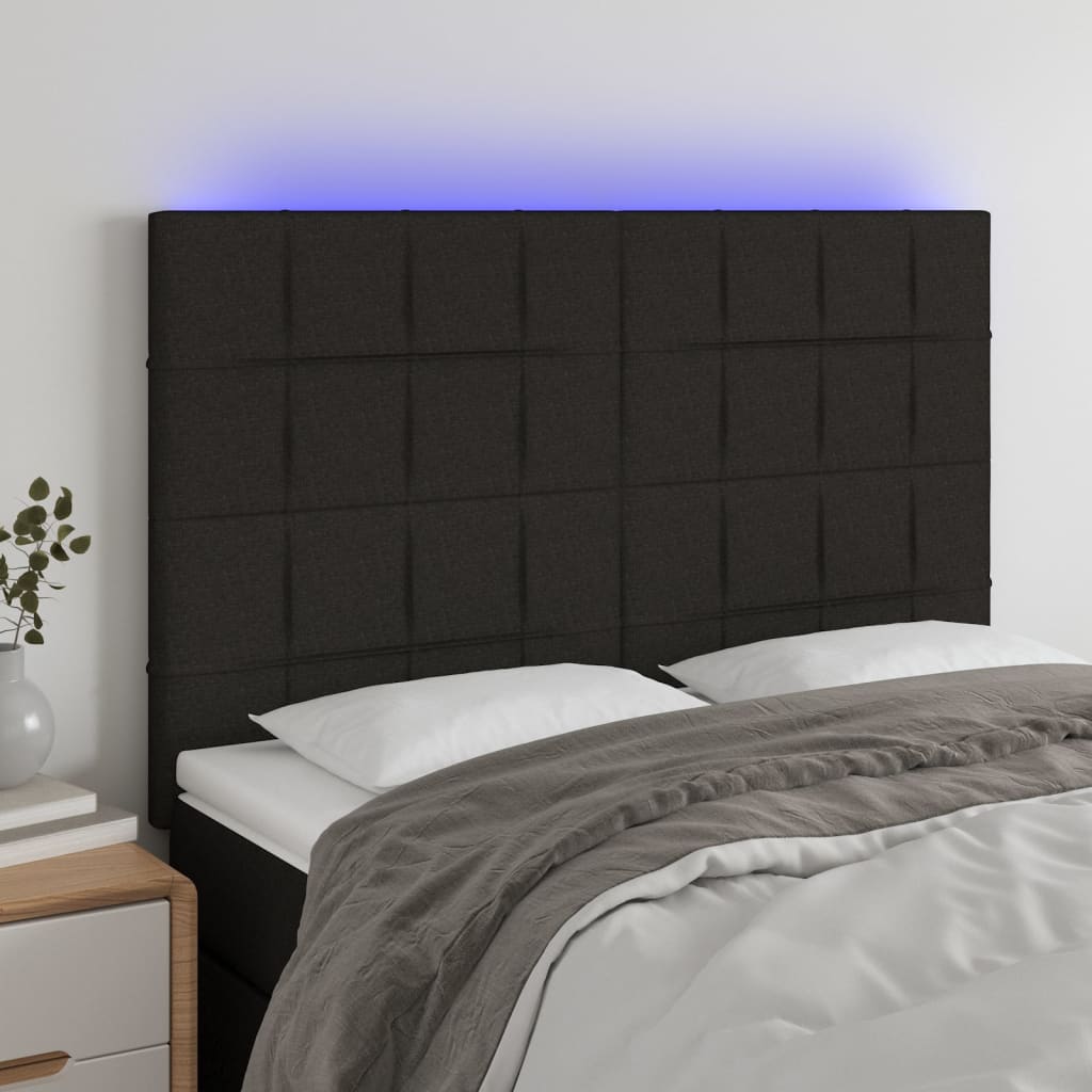 vidaXL Zagłówek do łóżka z LED, czarny, 144x5x118/128 cm, tkanina