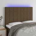 vidaXL Zagłówek do łóżka z LED ciemnobrązowy 144x5x118/128 cm tkanina