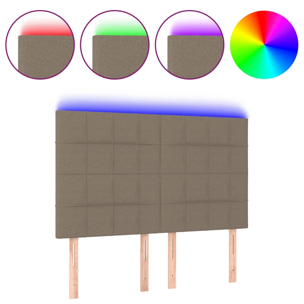 vidaXL Zagłówek do łóżka z LED, taupe, 144x5x118/128 cm, tkanina