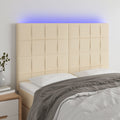 vidaXL Zagłówek do łóżka z LED, kremowy, 144x5x118/128 cm, tkanina