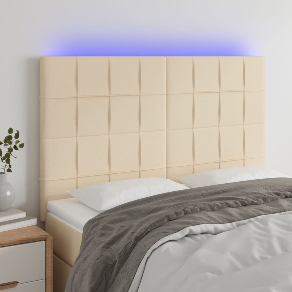 vidaXL Zagłówek do łóżka z LED, kremowy, 144x5x118/128 cm, tkanina