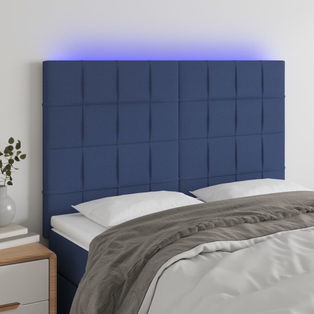vidaXL Zagłówek do łóżka z LED, niebieski, 144x5x118/128 cm, tkanina
