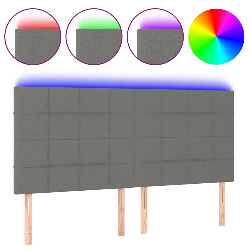 vidaXL Zagłówek do łóżka z LED, ciemnoszary, 160x5x118/128 cm, tkanina