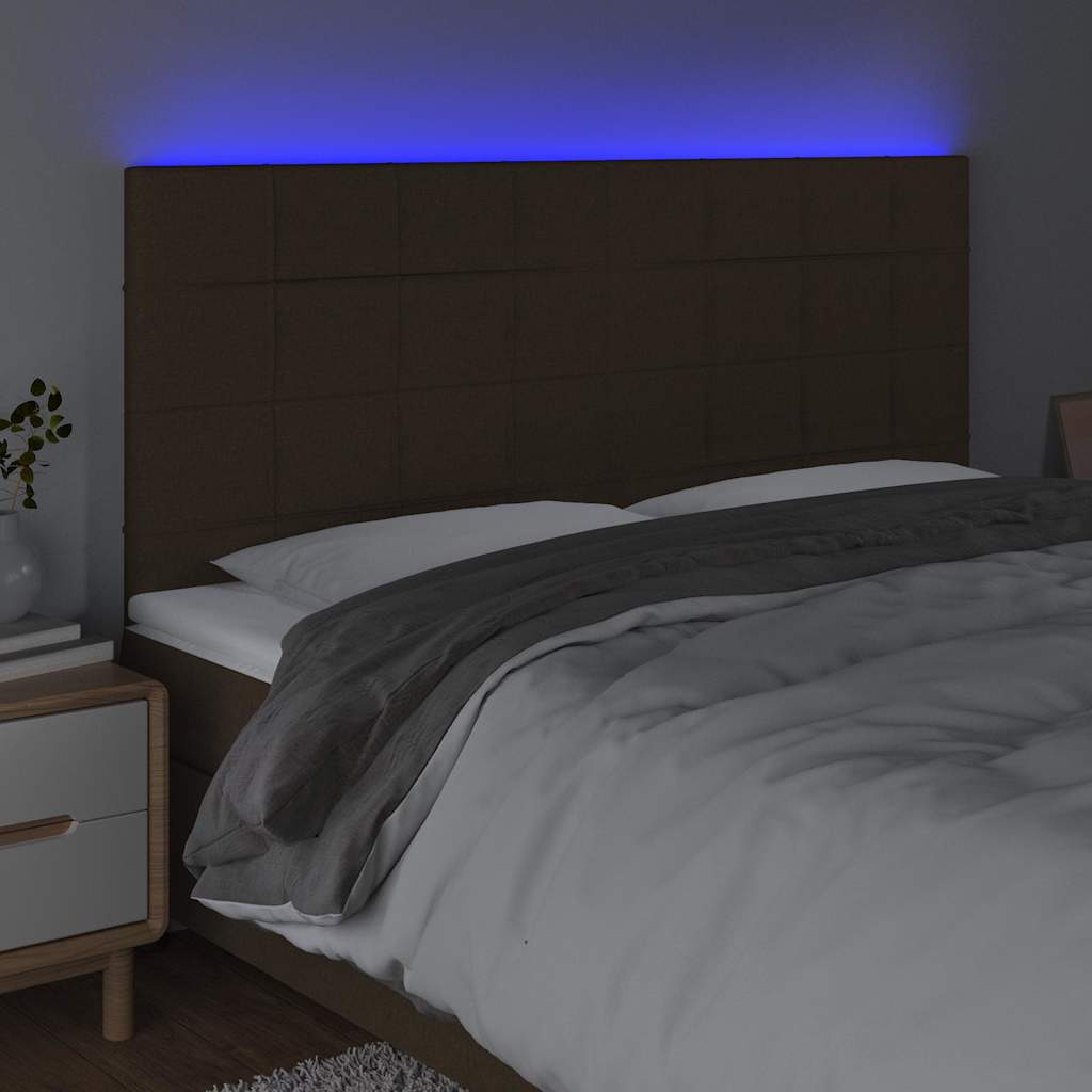 vidaXL Zagłówek do łóżka z LED ciemnobrązowy 160x5x118/128 cm tkanina