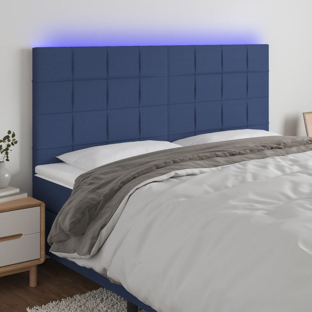 vidaXL Zagłówek do łóżka z LED, niebieski, 160x5x118/128 cm, tkanina