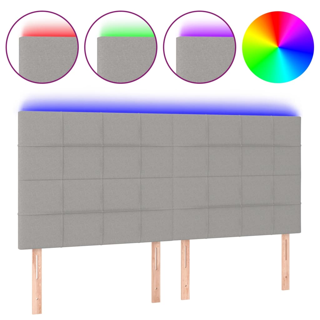 vidaXL Zagłówek do łóżka z LED, jasnoszary, 180x5x118/128 cm, tkanina