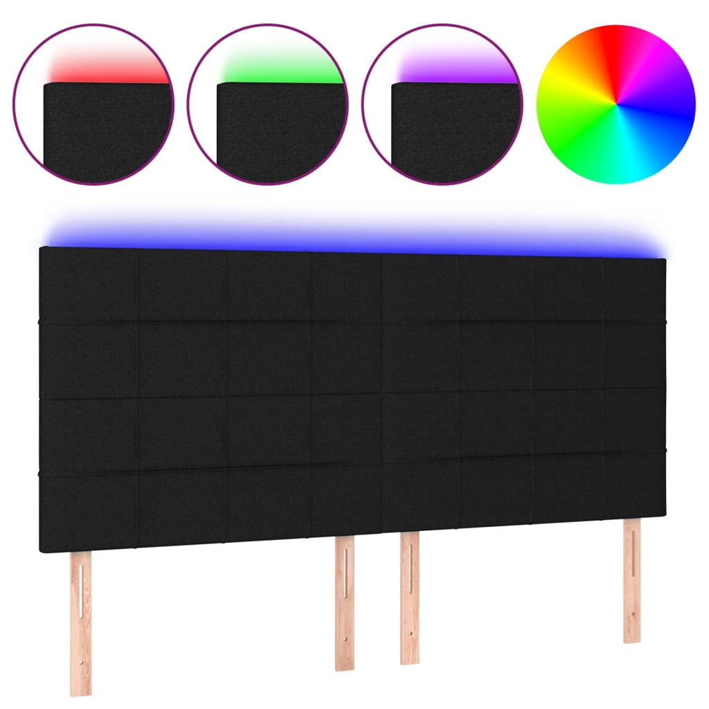vidaXL Zagłówek do łóżka z LED, czarny, 180x5x118/128 cm, tkanina