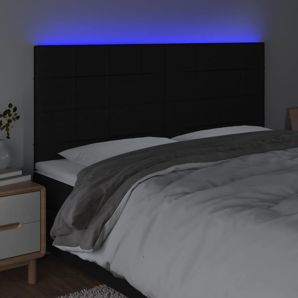 vidaXL Zagłówek do łóżka z LED, czarny, 180x5x118/128 cm, tkanina