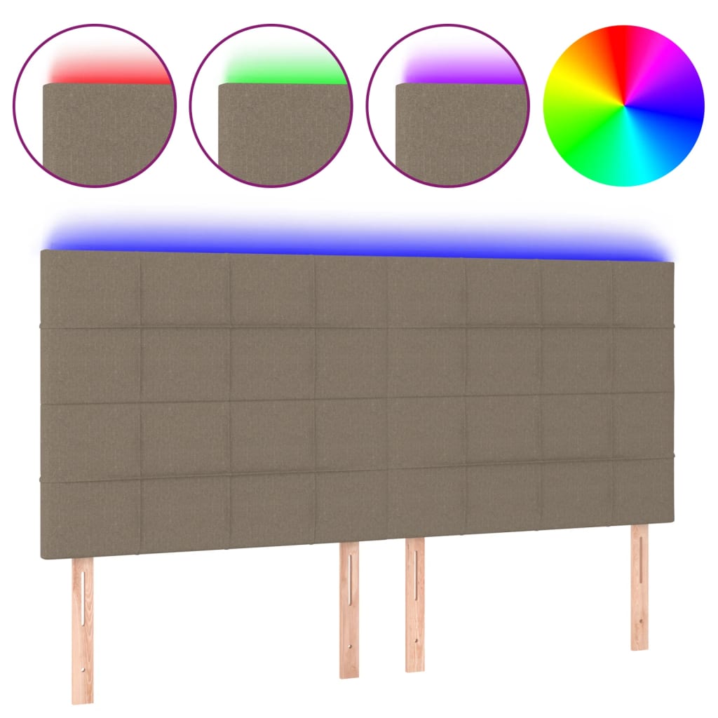 vidaXL Zagłówek do łóżka z LED, taupe, 180x5x118/128 cm, tkanina