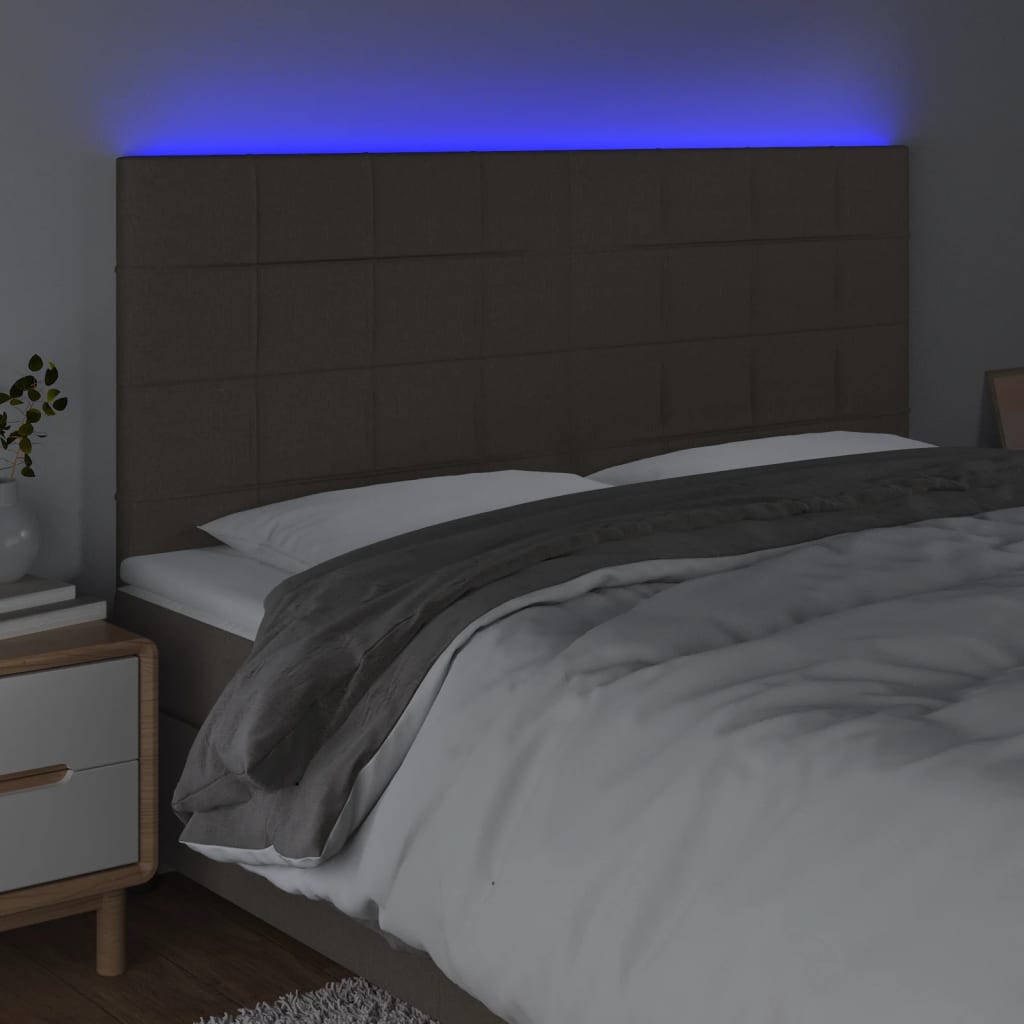 vidaXL Zagłówek do łóżka z LED, taupe, 180x5x118/128 cm, tkanina